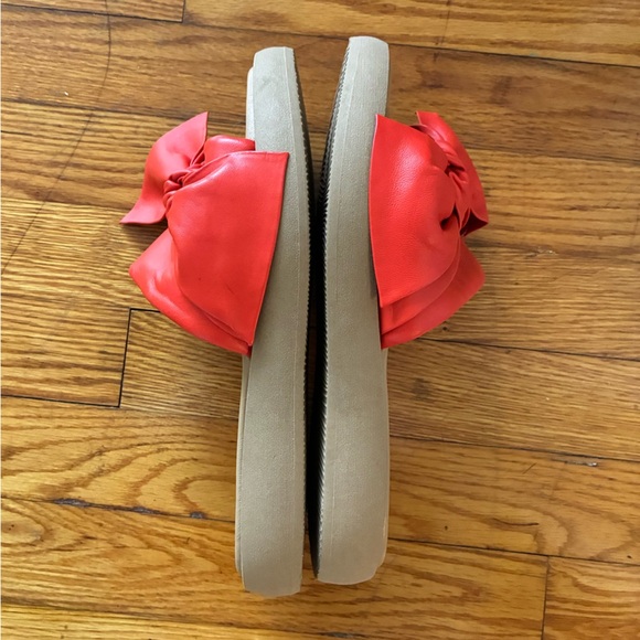 SOLE BLISS Bailey coral red sandals soft Italian leather BOW slides sz 40 NWOT - Picture 10 of 13